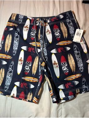 Nautica Navy Surfboard Print Men's Swim Board Shorts